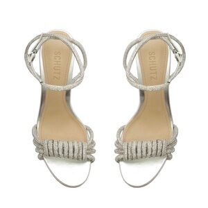 Schutz Jewell Block Heel Metallic Nappa Leather Sandals | Size 5B